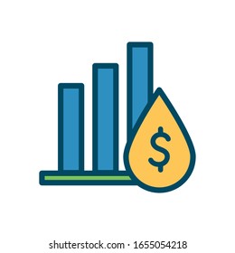 dollar inside drop and infographic bars line and fill style icon design, Oil industry Gas energy fuel technology power industrial production and petroleum theme Vector illustration