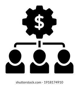       Dollar inside gear connected with avatars, finance management team icon