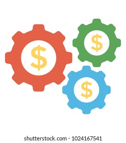 Dollar inside gears, finance management, flat icon