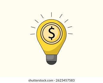 dólar dentro lâmpada representando ideia inovadora, ícone de ideia financeira Projeto