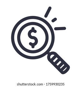 dollar inside lupe line style icon of money financial banking commerce and market theme Vector illustration