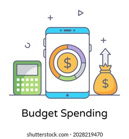 Dollar inside smartphone, budget spending icon