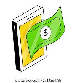 Dólar dentro de smartphone, ícone do dinheiro móvel