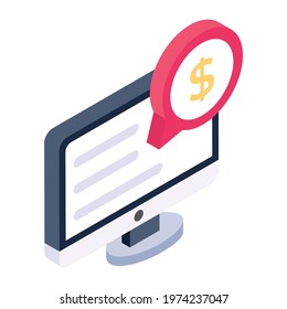 Dollar inside a speech bubble, online business chat isometric icon