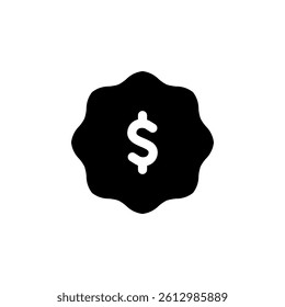 Dollar inside a wavy badge shape. Representing price, cost, value, money, finance, sale, discount, promotion, reward, and offer