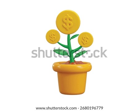 Dollar investment icon 3d render concept of Money tree plant with coin dollar, business profit, investment finance education, business income, business development icon vector illustration