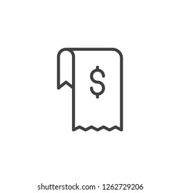 Dollar invoice outline icon. linear style sign for mobile concept and web design. Shopping money bill simple line vector icon. Symbol, logo illustration. Pixel perfect vector graphics