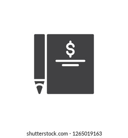 Dollar Invoice and pen vector icon. filled flat sign for mobile concept and web design. USD cheque document simple solid icon. Symbol, logo illustration. Pixel perfect vector graphics