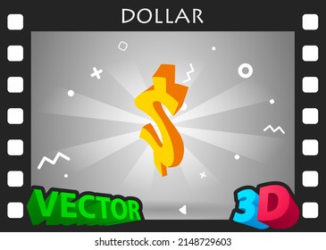 Dollar isometrisches Design Symbol. Vektorgrafik, Web-Illustration. 3D-Farbkonzept