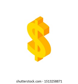 Dollar Isometric Object. Vector Illustration of Business Sign in Isometry.