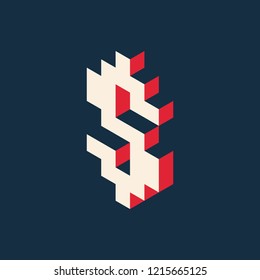 Dollar isometric pixel icon. Vector illustration