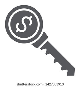 Dollar key glyph icon, finance and banking, key to success sign, vector graphics, a solid pattern on a white background, eps 10.