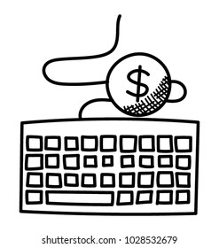 A dollar with a keyboard symbolising pay per click concept