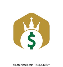 El logotipo del rey del dólar diseña un vector conceptual. Icono del dinero de la corona Vector.
