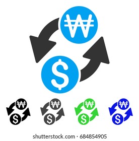 Dollar Korean Won Exchange flat vector icon. Colored dollar korean won exchange gray, black, blue, green icon variants. Flat icon style for web design.