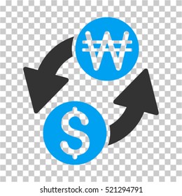 Dollar Korean Won Exchange icon. Vector pictograph style is a flat symbol, color, chess transparent background. Designed for software and web interface toolbars and menus.