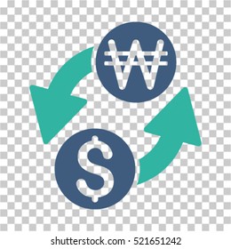 Dollar Korean Won Exchange icon. Vector pictograph style is a flat symbol, color, chess transparent background. Designed for software and web interface toolbars and menus.