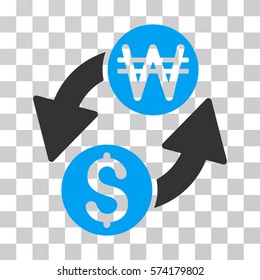 Dollar Korean Won Exchange icon. Vector illustration style is flat iconic bicolor symbol, blue and gray colors, transparent background. Designed for web and software interfaces.