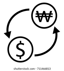 dollar korean won exchange icon. exchange money on white background. dollar korean won exchange sign.
