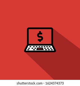 dollar with laptop liner fill vector icon - ui icon vector