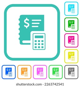 Íconos planos de colores vivos en el libro mayor del dólar en bordes curvados sobre fondo blanco