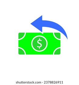 Dollar with left arrow line icon. Money, finance, electronic payment, credit card, banking, deposit, loan. Vector color icon on white background for business and advertising.