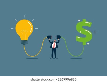 Dollar and light bulb connected. Financial support for startup and company. Modern vector illustration in flat style