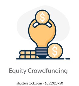 Dollar With Light Bulb, Equity Crowdfunding Concept Icon