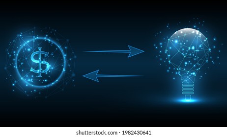 Dollar and light bulb idea exchange with money concept