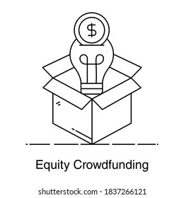 Dollar With Light Bulb Inside Cardboard, Equity Crowdfunding Icon