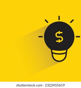 dollar light bulb with shadow on yellow background