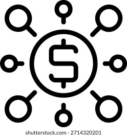 Vector de ilustración de icono de línea de dólar