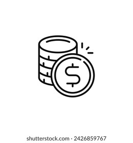 Icono de línea de dólar aislado sobre fondo blanco
