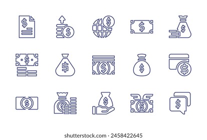 Dollar line icon set. Editable stroke. Vector illustration. Containing money bag, profit, dollar, money, payment, message, investment, bank.