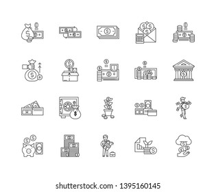 Dollar line icons, signs, vector set, outline illustration concept 