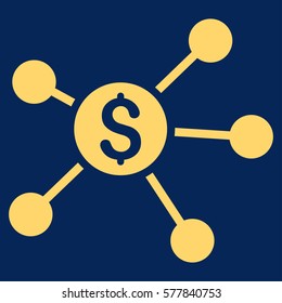 Dollar Links vector icon. Flat yellow symbol. Pictogram is isolated on a blue background. Designed for web and software interfaces.