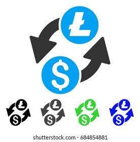 Dollar Litecoin Exchange flat vector illustration. Colored dollar litecoin exchange gray, black, blue, green icon versions. Flat icon style for application design.