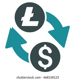 Dollar Litecoin Exchange icon. Vector style is bicolor flat iconic symbol with rounded angles, soft blue colors, white background.