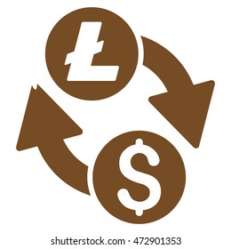 Dollar Litecoin Exchange icon. Vector style is flat iconic symbol with rounded angles, brown color, white background.