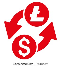 Dollar Litecoin Exchange icon. Vector style is flat iconic symbol with rounded angles, red color, white background.