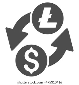 Dollar Litecoin Exchange icon. Vector style is flat iconic symbol with rounded angles, gray color, white background.