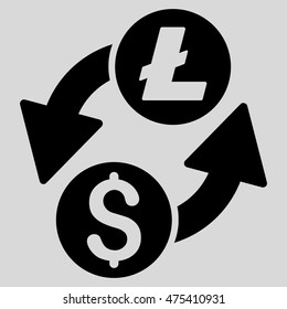 Dollar Litecoin Exchange icon. Vector style is flat iconic symbol with rounded angles, black color, light gray background.
