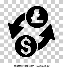 Dollar Litecoin Exchange icon. Vector illustration style is flat iconic symbol, black color, transparent background. Designed for web and software interfaces.