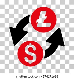 Dollar Litecoin Exchange icon. Vector illustration style is flat iconic bicolor symbol, intensive red and black colors, transparent background. Designed for web and software interfaces.
