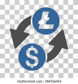 Dollar Litecoin Exchange icon. Vector illustration style is flat iconic bicolor symbol, cobalt and gray colors, transparent background. Designed for web and software interfaces.