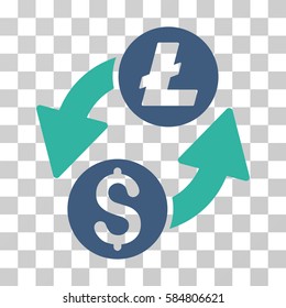 Dollar Litecoin Exchange icon. Vector illustration style is flat iconic bicolor symbol, cobalt and cyan colors, transparent background. Designed for web and software interfaces.