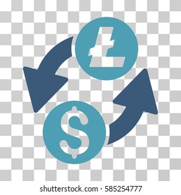 Dollar Litecoin Exchange icon. Vector illustration style is flat iconic bicolor symbol, cyan and blue colors, transparent background. Designed for web and software interfaces.