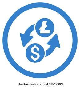 Dollar Litecoin Exchange rounded icon. Vector illustration style is flat iconic symbol, cobalt color, white background.