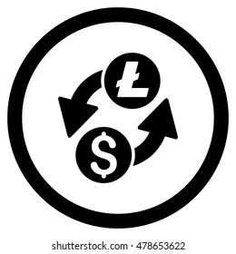 Dollar Litecoin Exchange rounded icon. Vector illustration style is flat iconic symbol, black color, white background.
