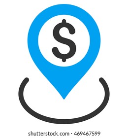 Dollar Location icon. Vector style is bicolor flat iconic symbol with rounded angles, blue and gray colors, white background.